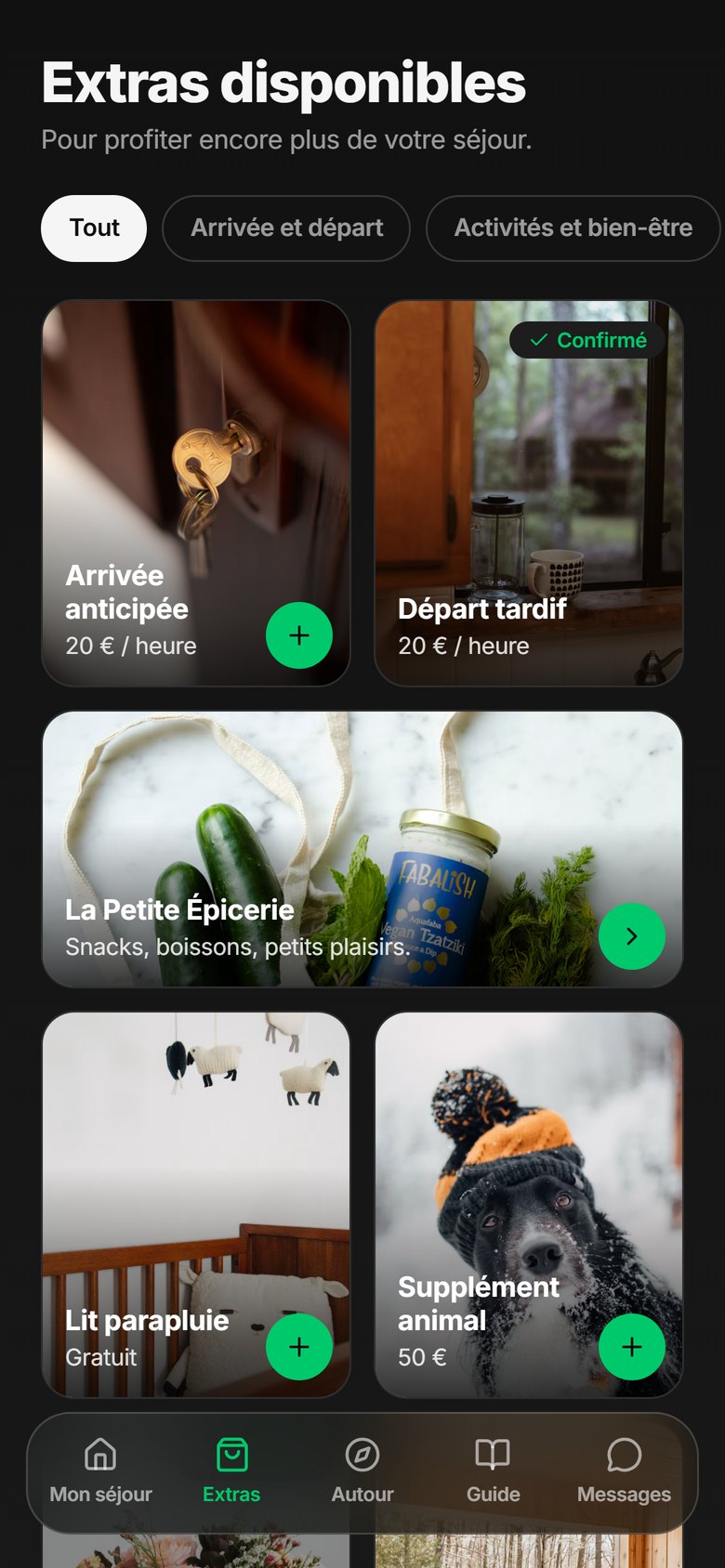 Portail voyageur : extras disponibles