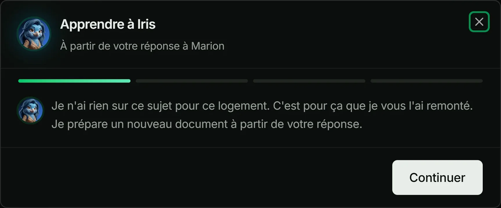 Apprendre à Iris, étape 1 : Iris vérifie sa base