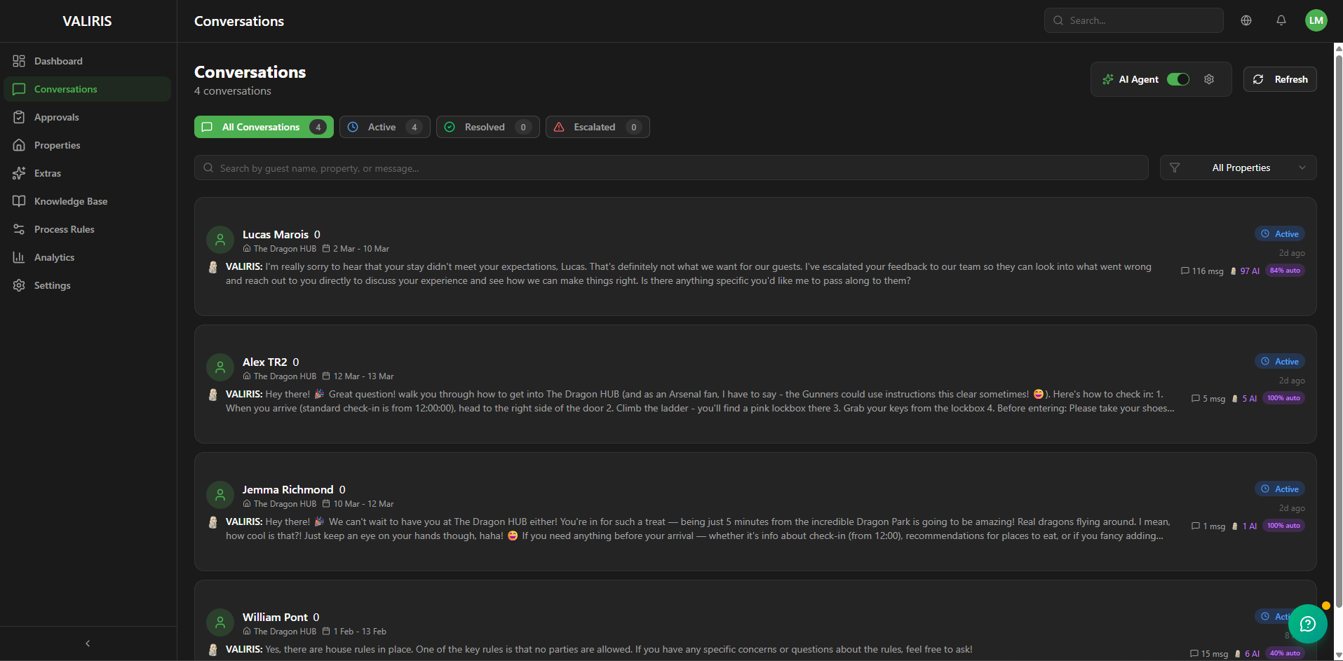 VALIRIS approval queue — review AI responses before sending