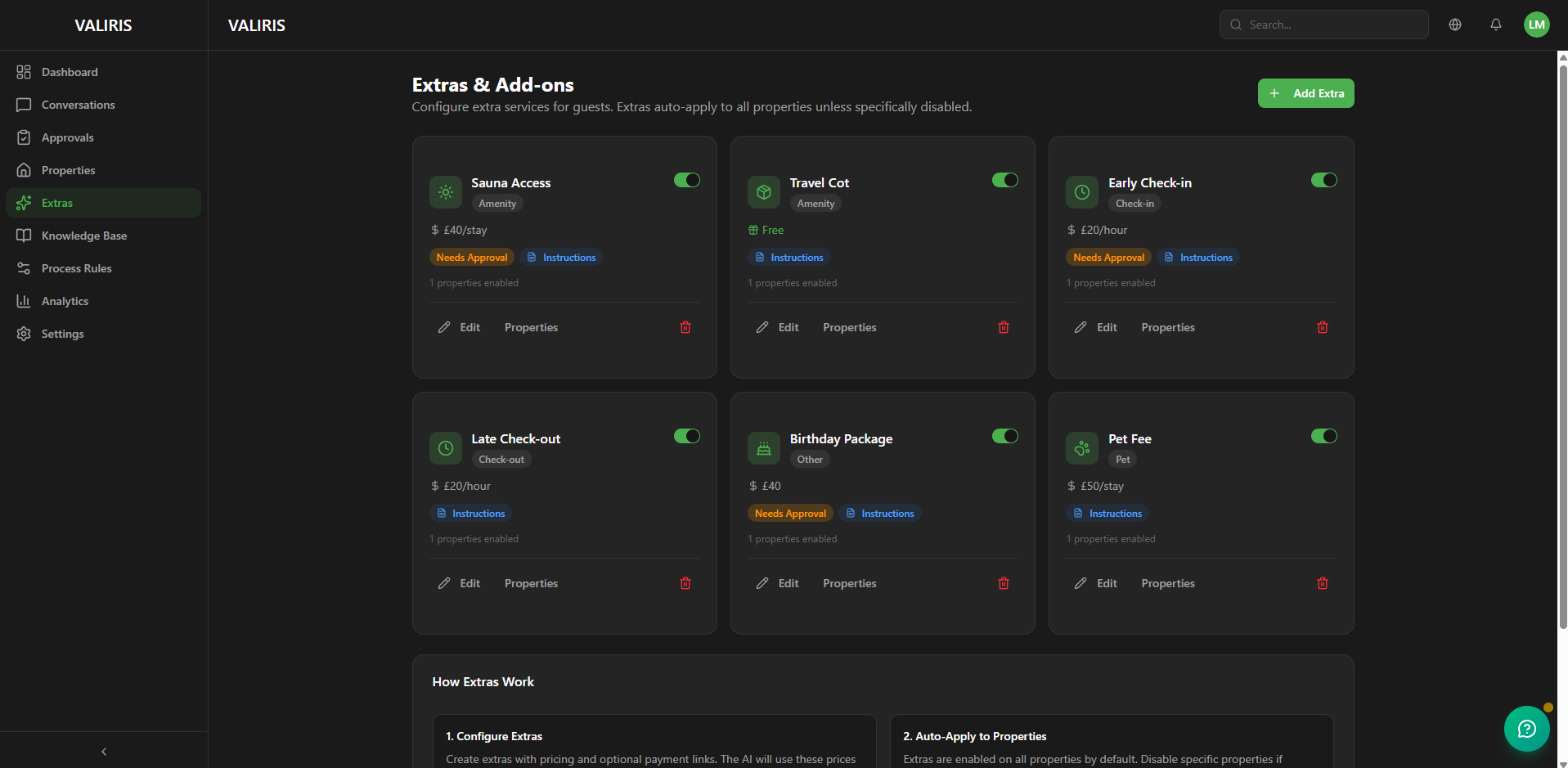 VALIRIS knowledge base — AI-searchable property documents for STR operators