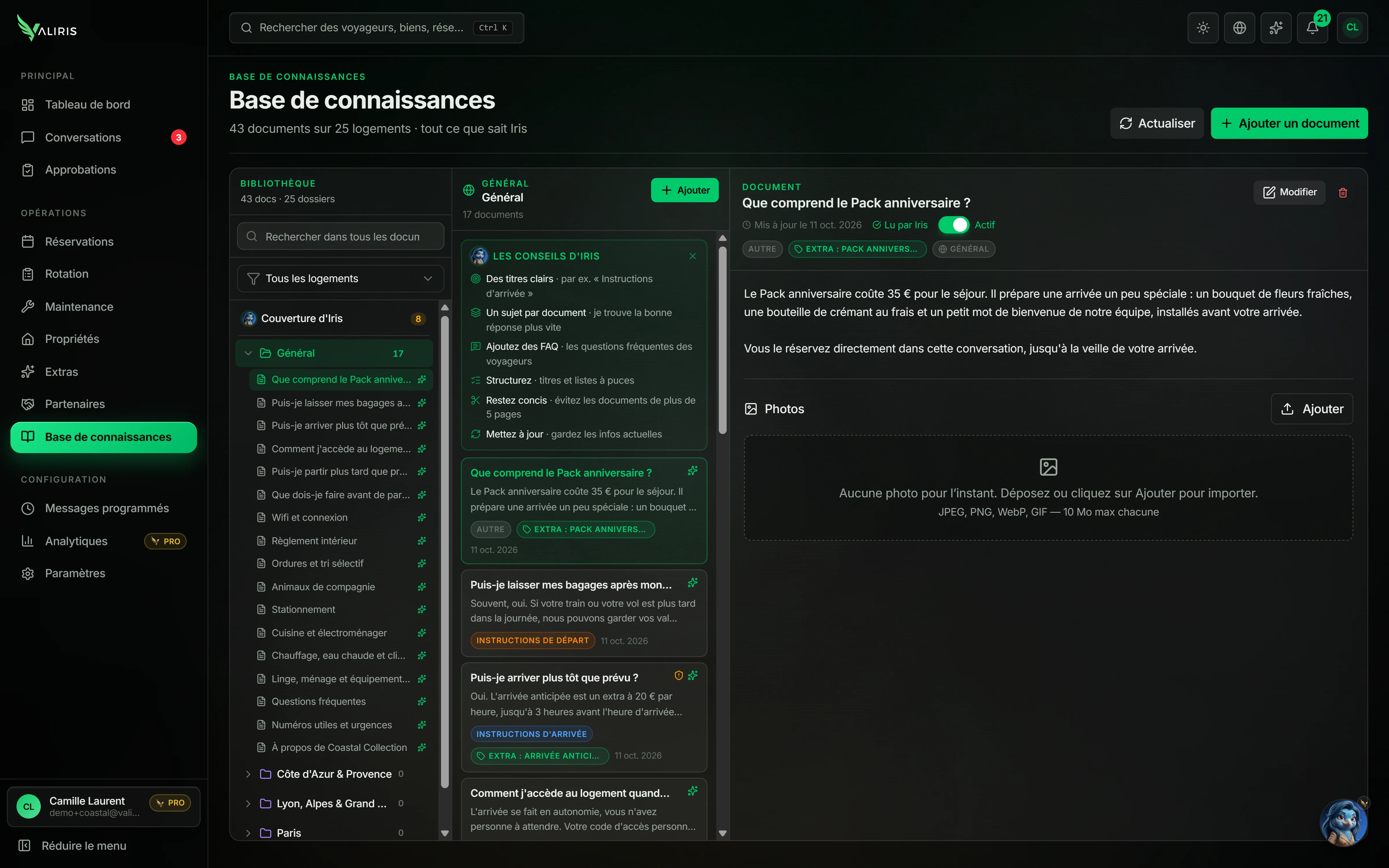 Capture de Valiris : base de connaissances