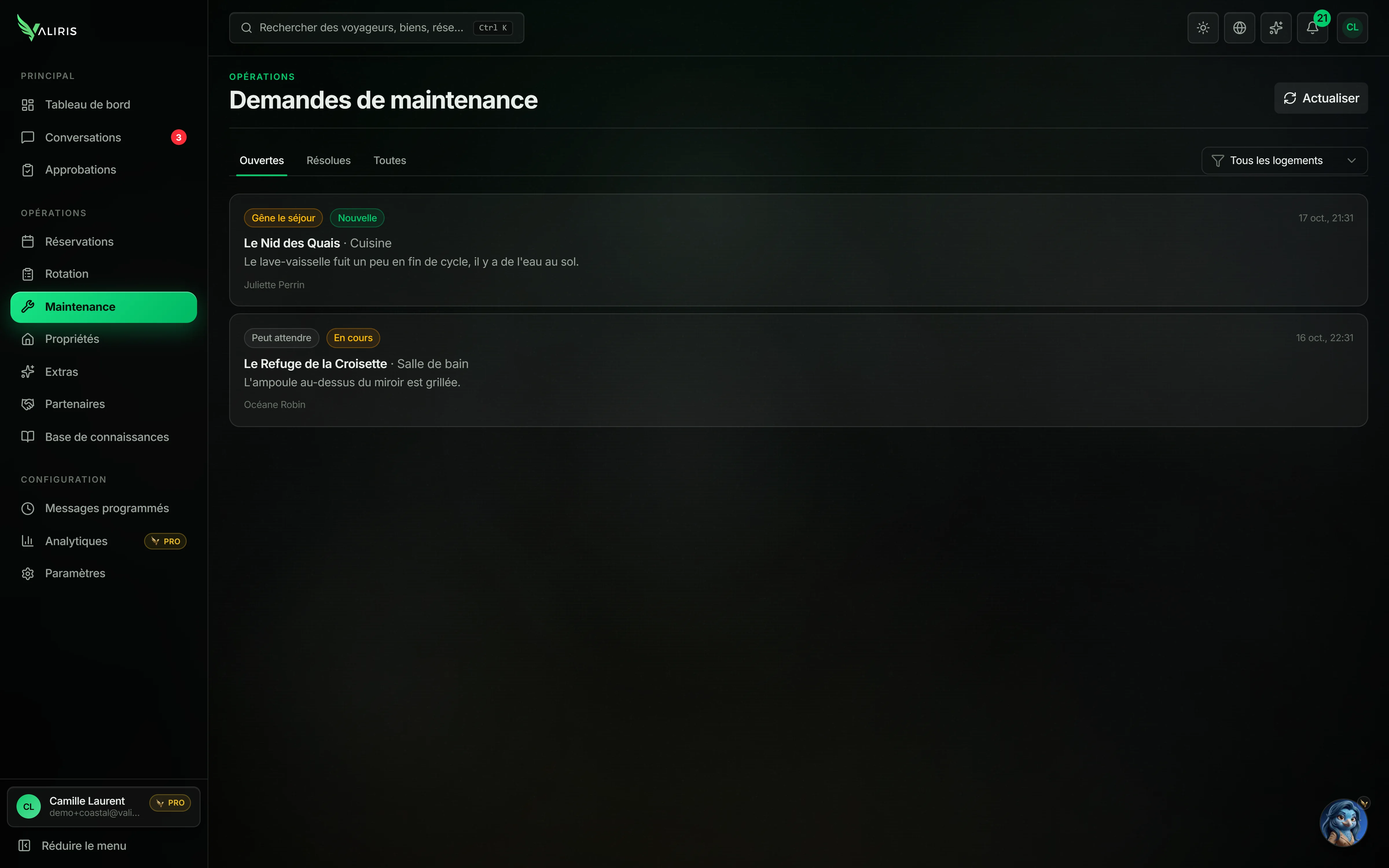 Capture de Valiris : maintenance